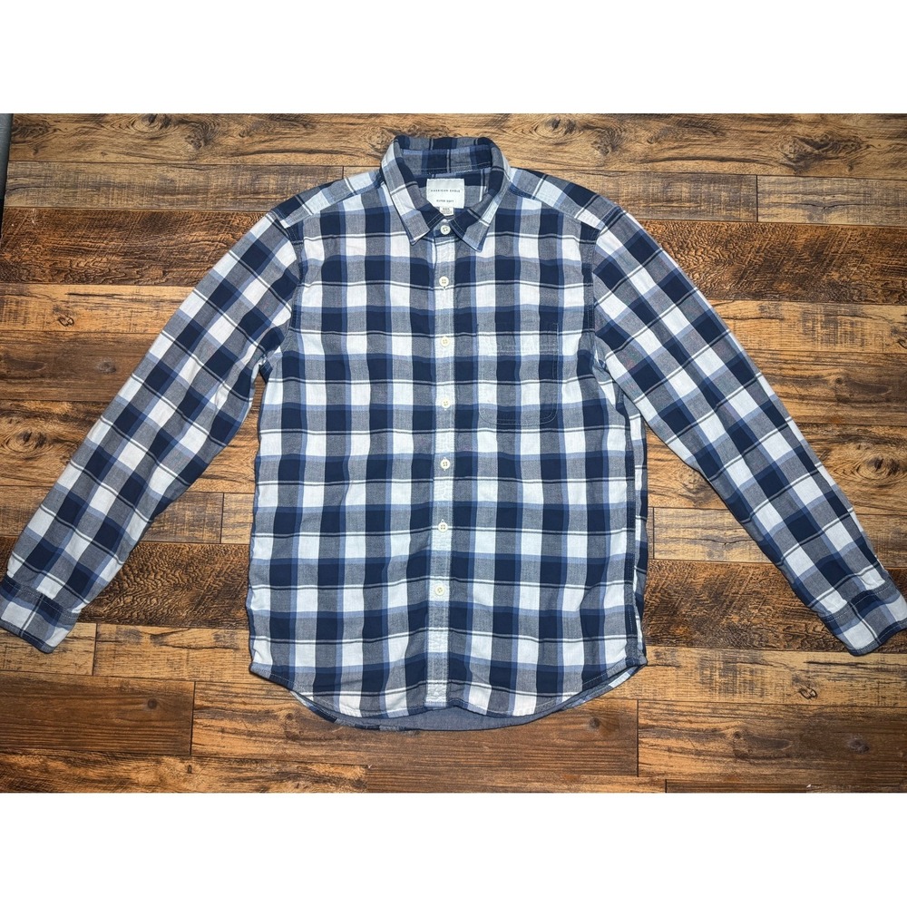 American Eagle Men's Sz M Super Soft Plaid Shirt‎ Medium Blue White Checkered